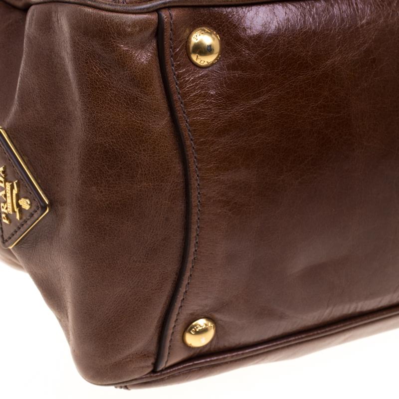 Prada Brown Glazed Leather Top Handle Bag 7