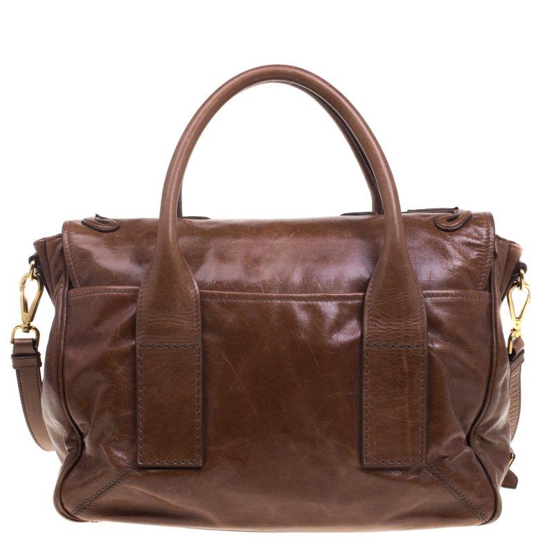 Women's Prada Brown Glazed Leather Top Handle Bag