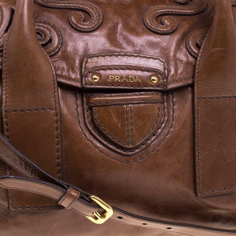 Prada Brown Glazed Leather Top Handle Bag 4