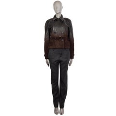 PRADA brown GRADIENT LEATHER & SUEDE Belted Jacket 46 XL