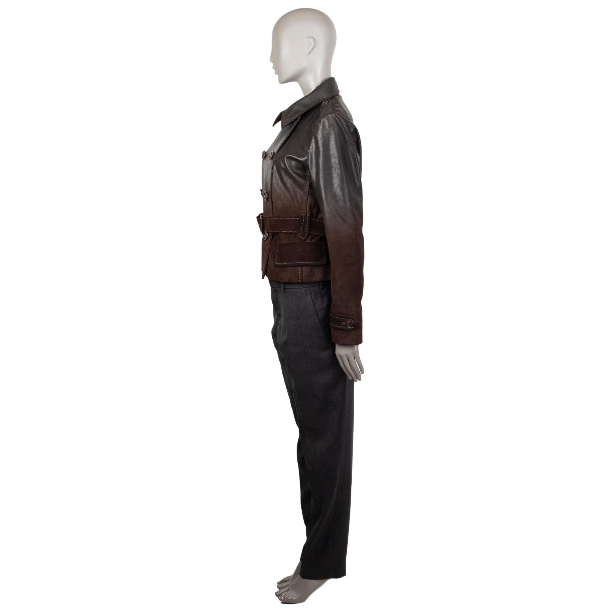 PRADA brown GRADIENT LEATHER & SUEDE Belted Jacket 46 XL In Excellent Condition In Zürich, CH