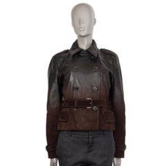 PRADA brown GRADIENT LEATHER & SUEDE Belted Jacket 46 XL