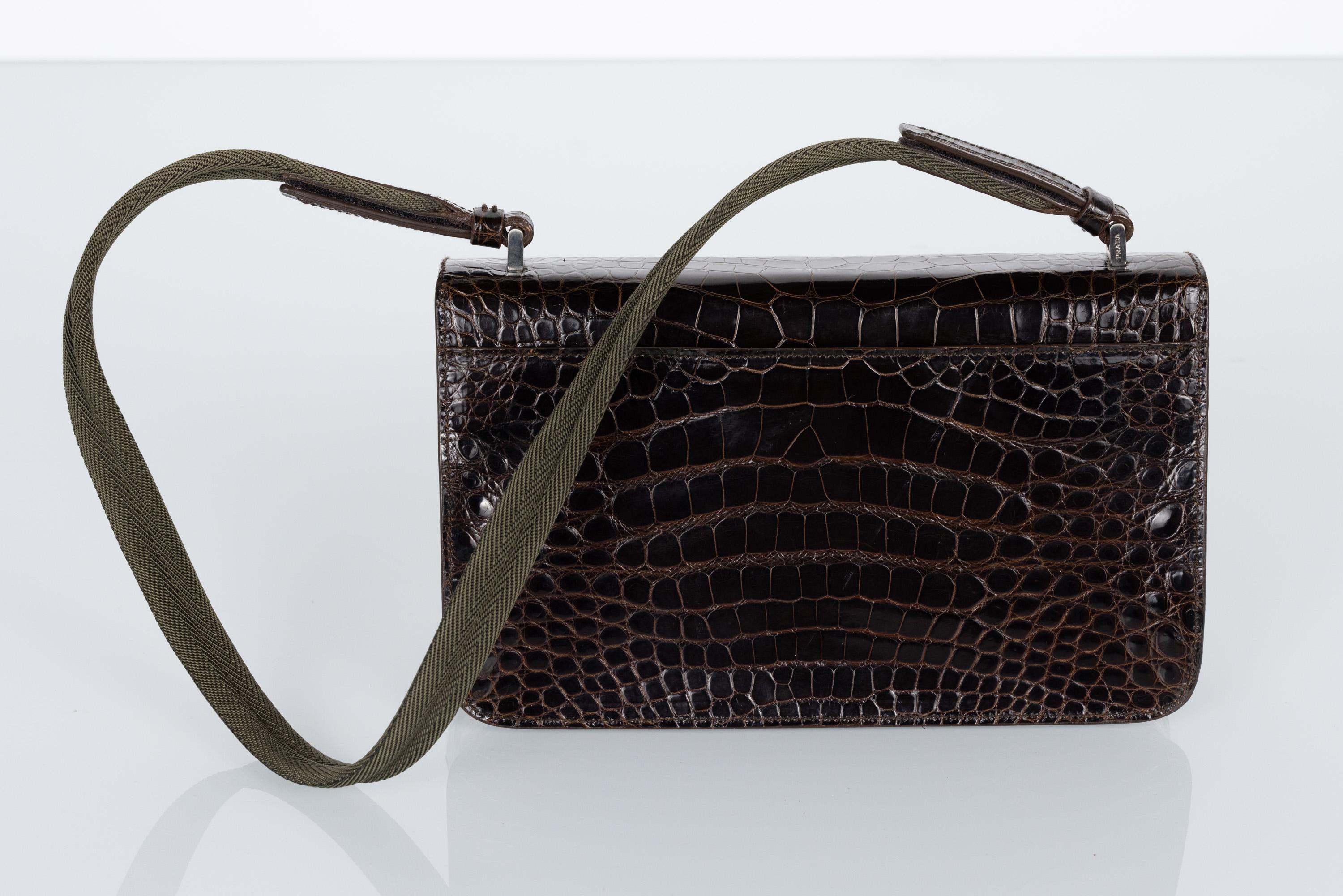 Prada Brown & Green Crocodile Shoulder Bag Y2K For Sale 1