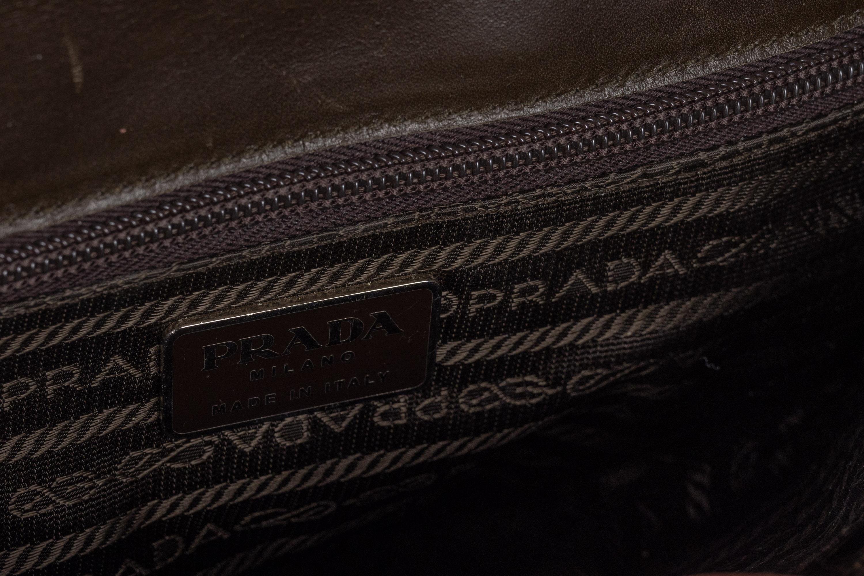 Prada Brown & Green Crocodile Shoulder Bag Y2K For Sale 4