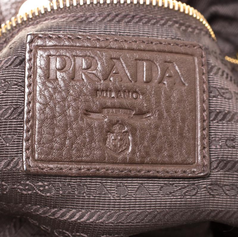 Prada Brown/Green Nylon and Leather Buckle Tote 2