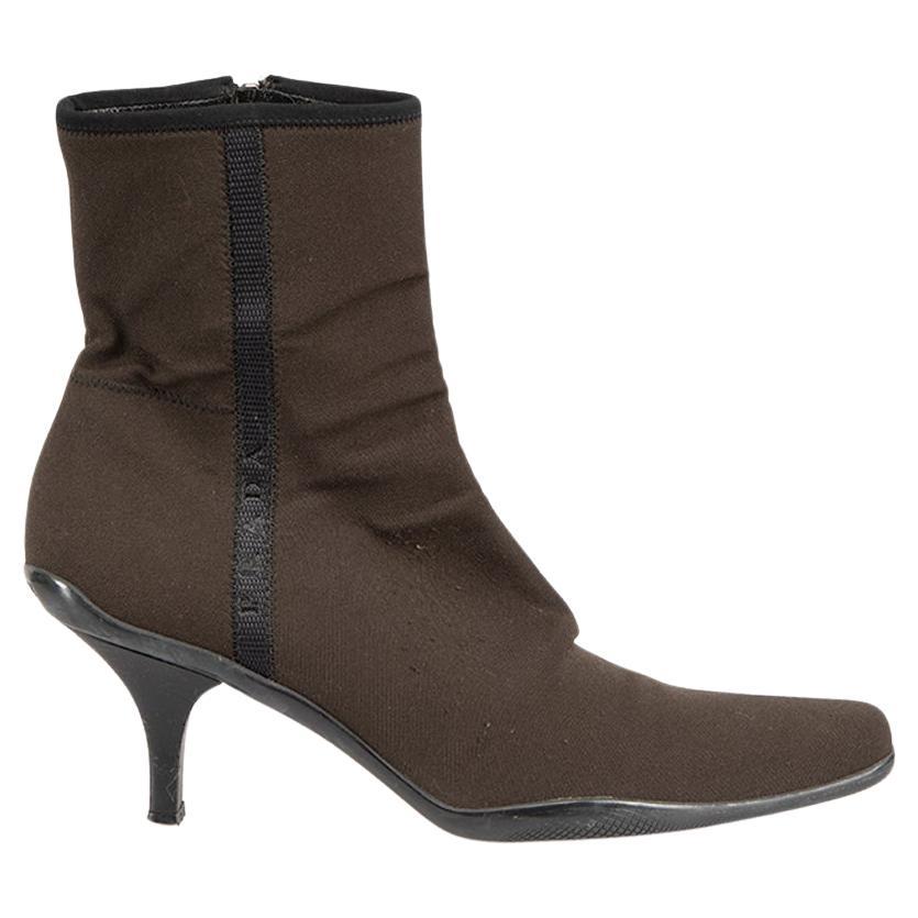 Prada Brown Heeled Ankle Boots Size IT 37 For Sale