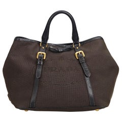 Prada Brown Jacquard Fabric Canapa Tote Bag Italy