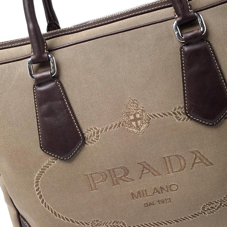 Prada Brown Jacquard Logo Canvas Corda Moro Shoulder Bag For Sale at
