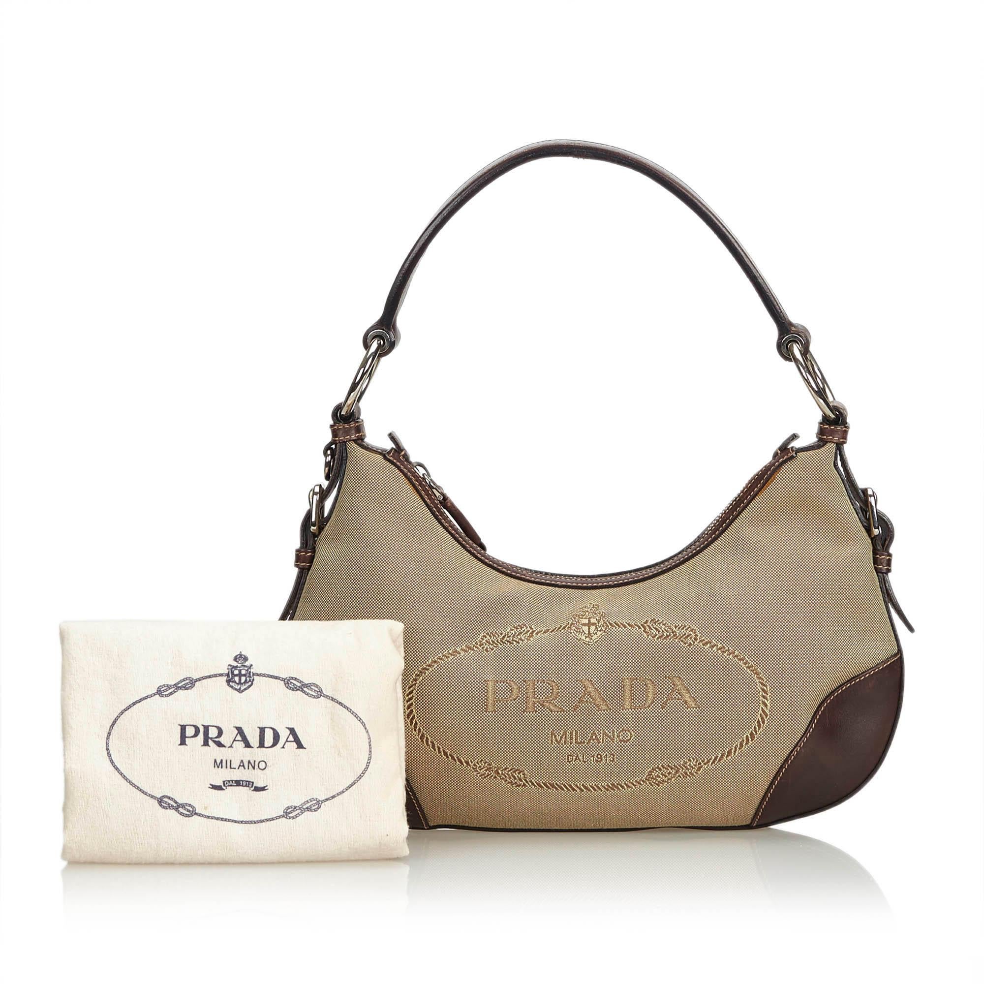 Prada Brown Khaki Canvas Fabric Canapa Hobo Italy w/ Dust Bag 7