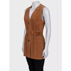 Prada Gilet long en cuir d'agneau marron avec ceinture - IT40 / S  d'occasion