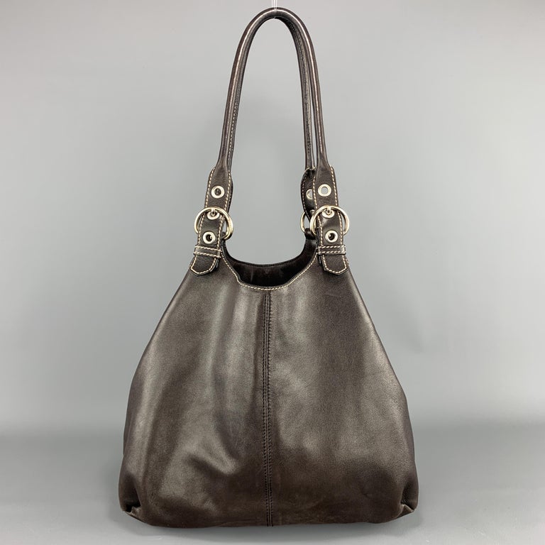 PRADA Brown Leather 1990's Shoulder Tote Handbag For Sale at 1stDibs
