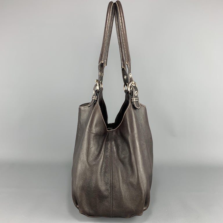 PRADA Brown Leather 1990's Shoulder Tote Handbag For Sale at 1stDibs