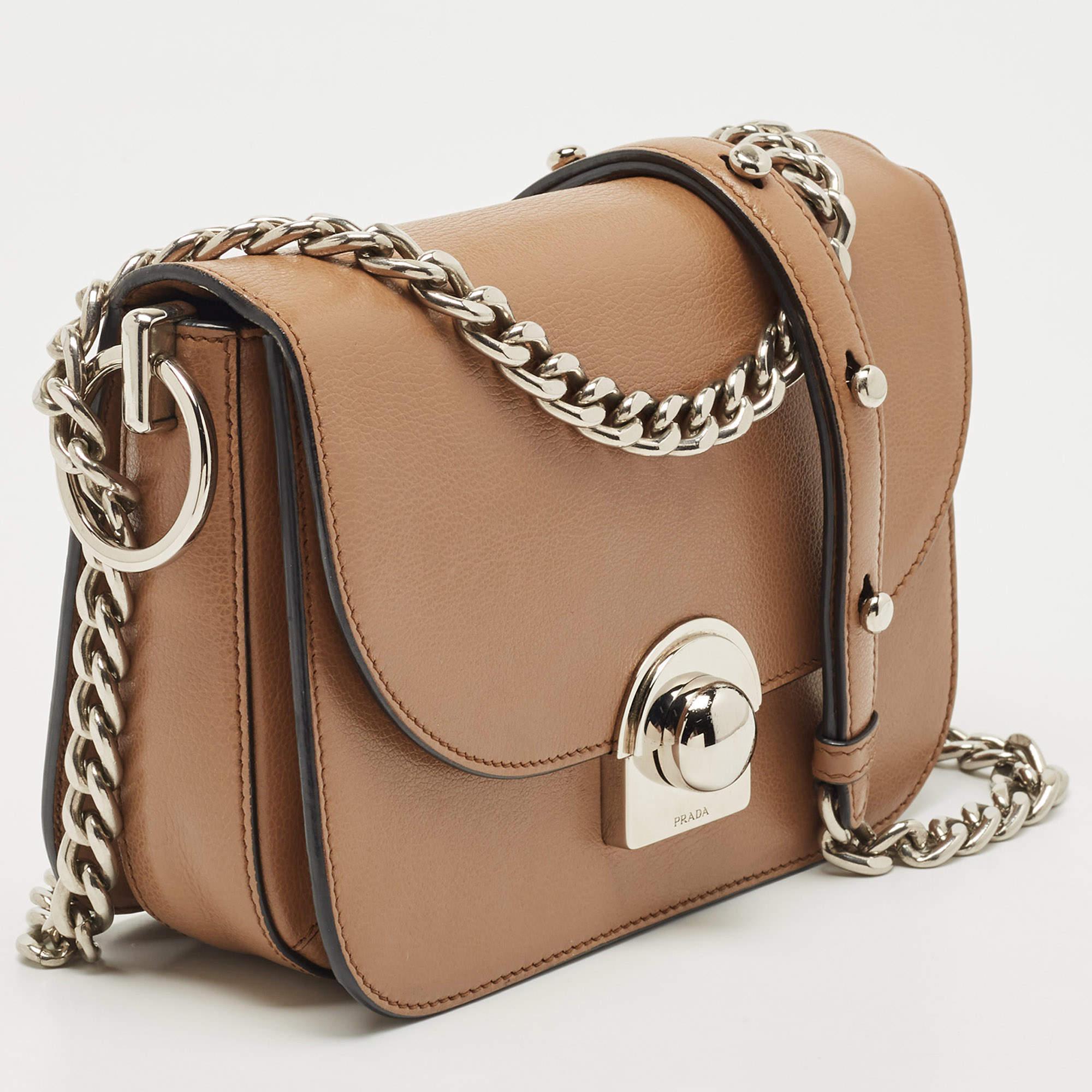 Women's Prada Brown Leather Arcade Crossbody Bag