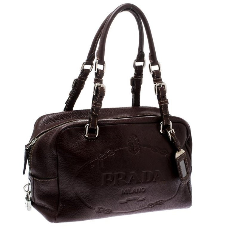 Prada Brown Leather Bauletto Bag For Sale at 1stDibs