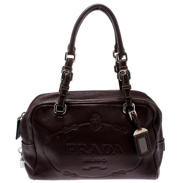 Prada Brown Leather Bauletto Bag For Sale at 1stDibs