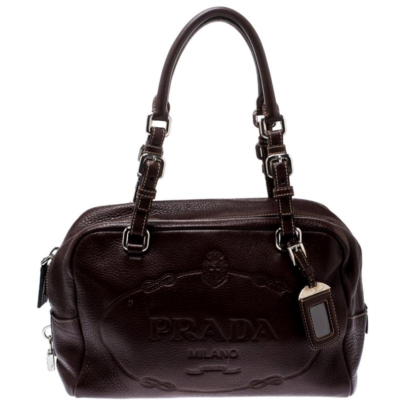 Prada Brown Leather Bauletto Bag For Sale at 1stDibs