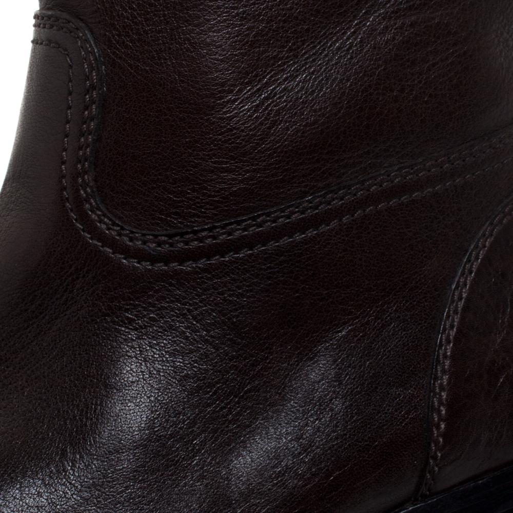Prada Brown Leather Block Heel Knee Length Boots Size 39 1