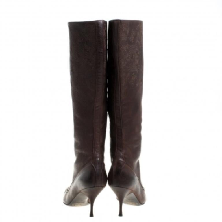 Black Prada Brown Leather Boots Size 38 For Sale
