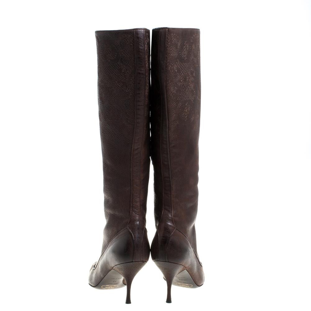 Women's Prada Brown Leather Boots Size 38 For Sale