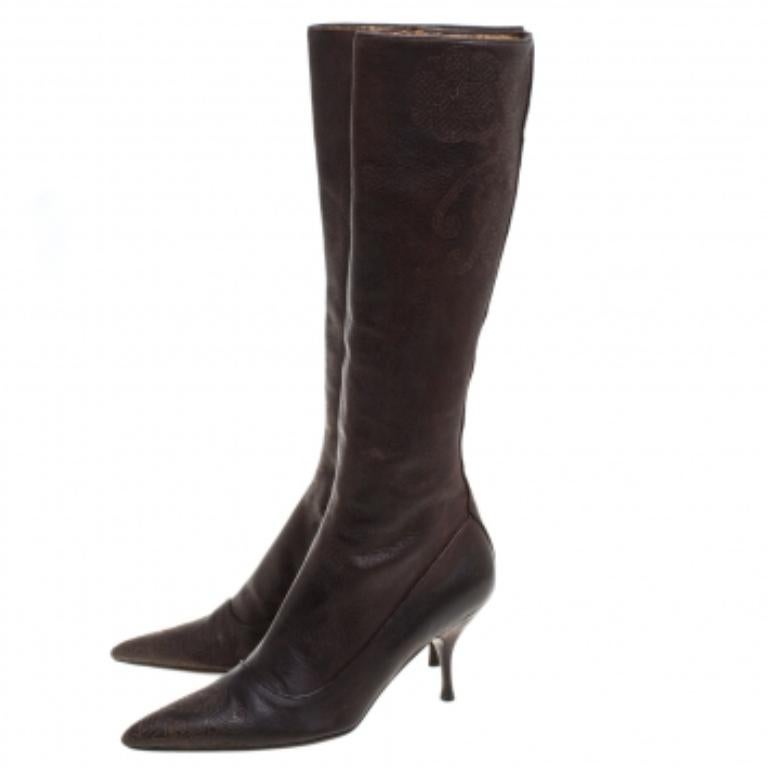 Prada Brown Leather Boots Size 38 For Sale 4