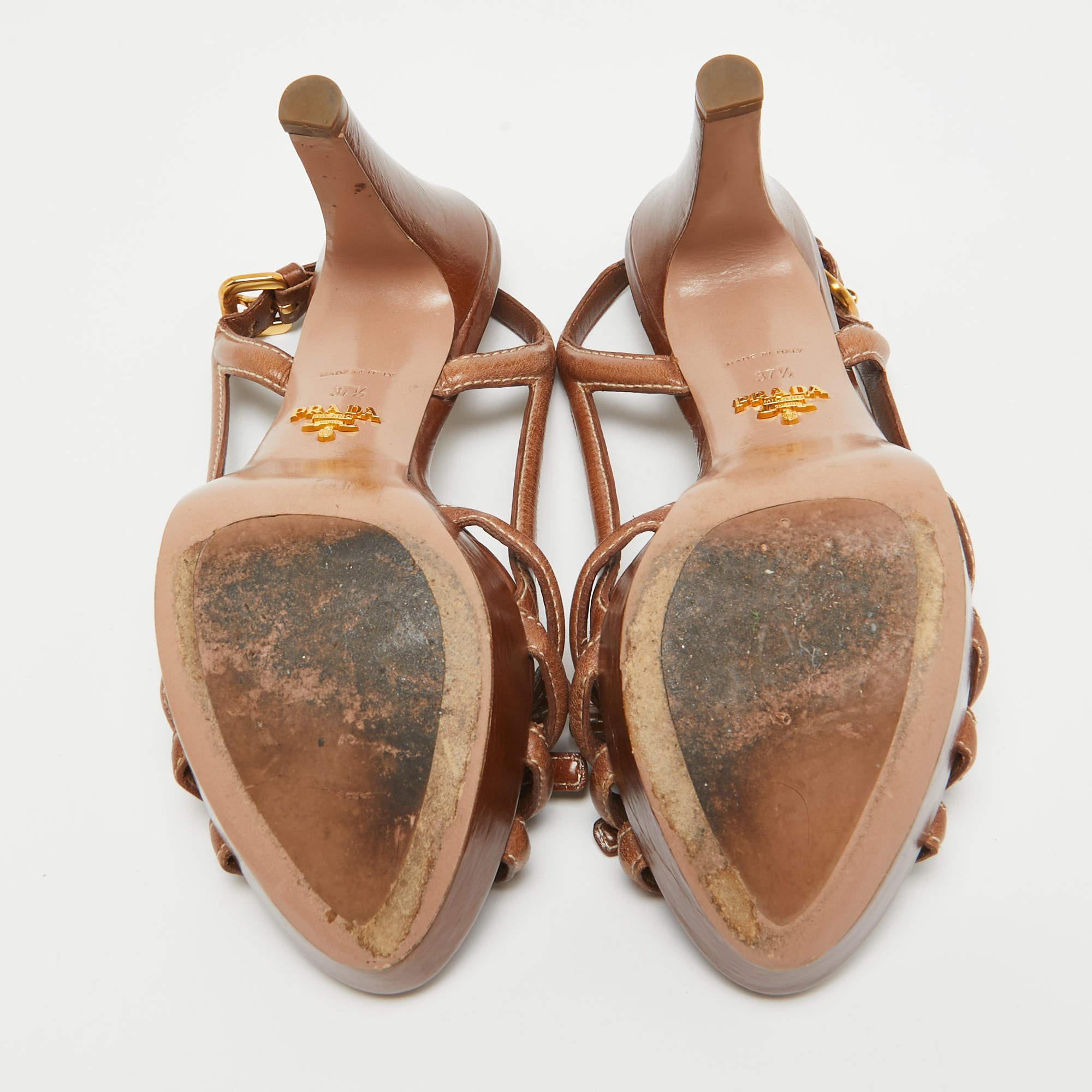 Prada Brown Leather Bow Slingback Sandals Size 37.5 2