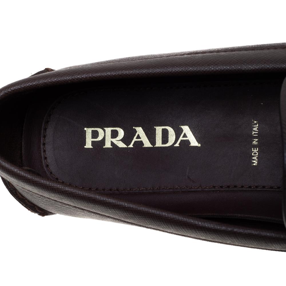 Men's Prada Brown Leather Buckle Detail Slip On Loafers Size 44