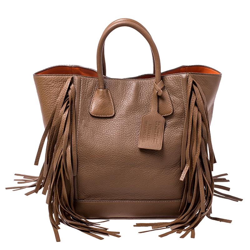 Prada Brown Leather Cervo Fringe Tote at 1stDibs