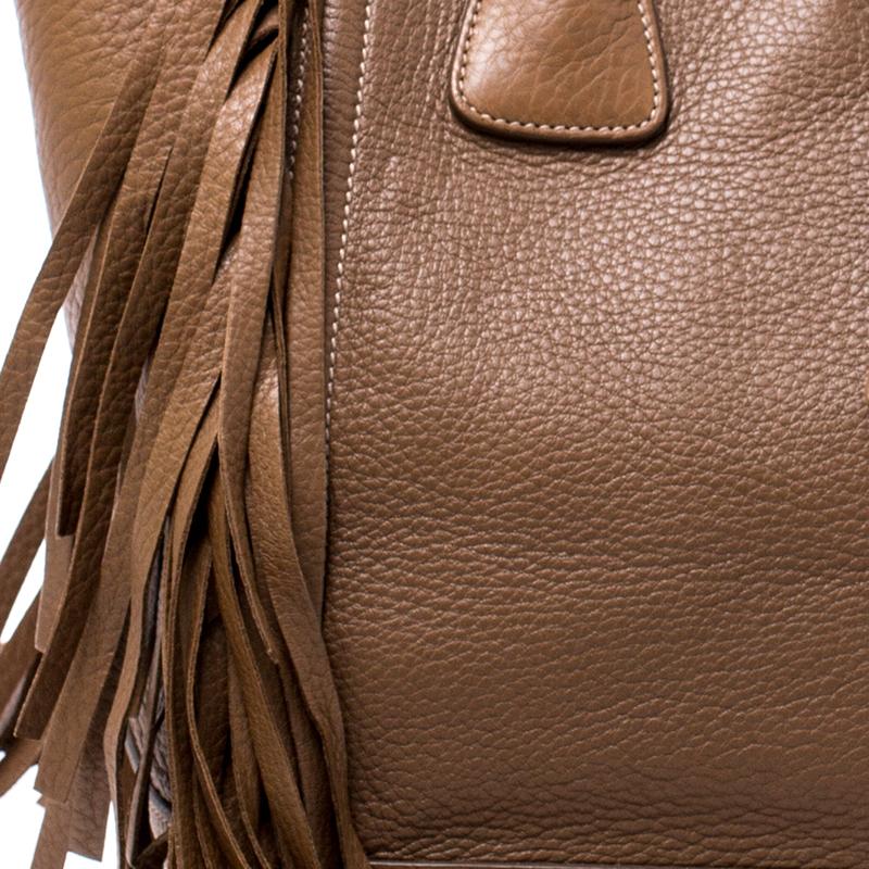 Women's Prada Brown Leather Cervo Fringe Tote