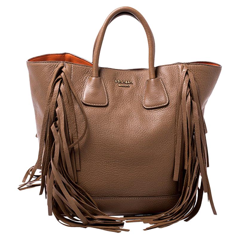 Prada Brown Leather Cervo Fringe Tote