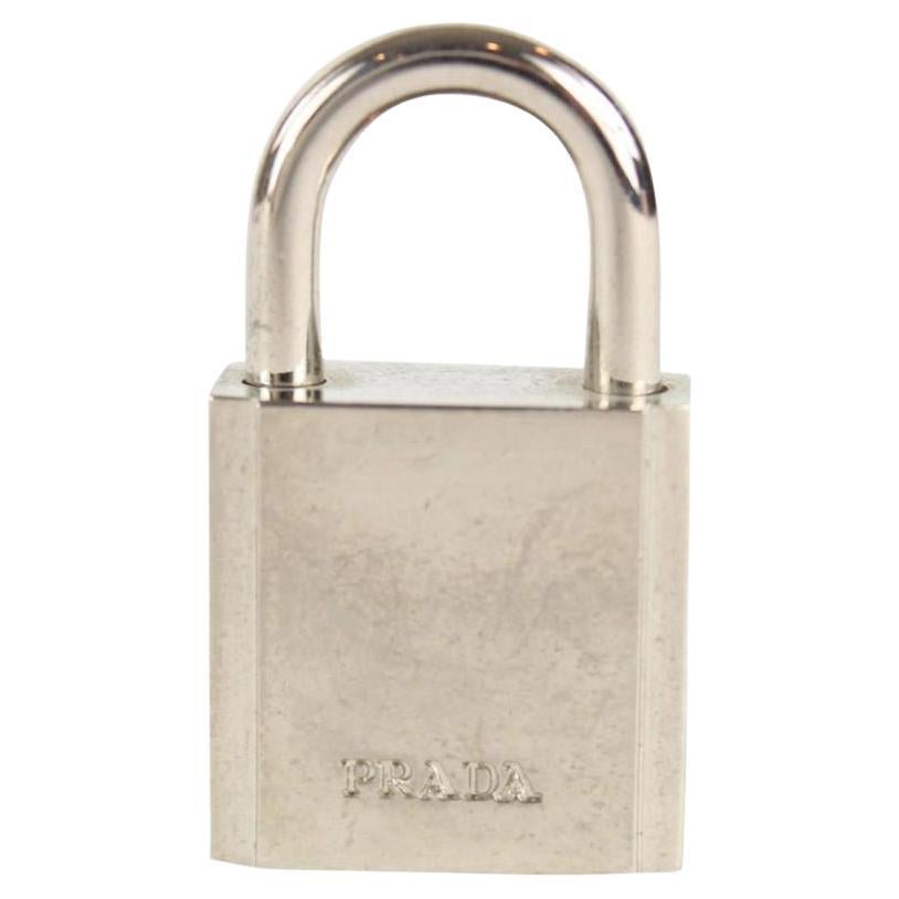 Prada Brown Leather Clochette Silver Padlock and Key Cadena Lock 14PR1215