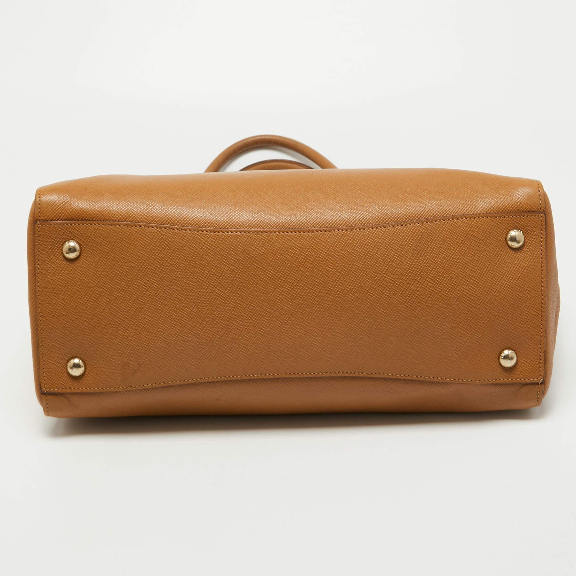 Prada Brown Leather Double Zip Top Handle Bag For Sale at 1stDibs