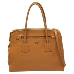 Prada Brown Leather Double Zip Top Handle Bag