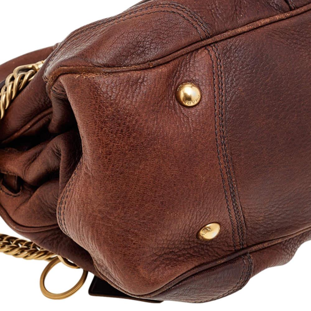 Women's Prada Brown Leather Dragon Satchel