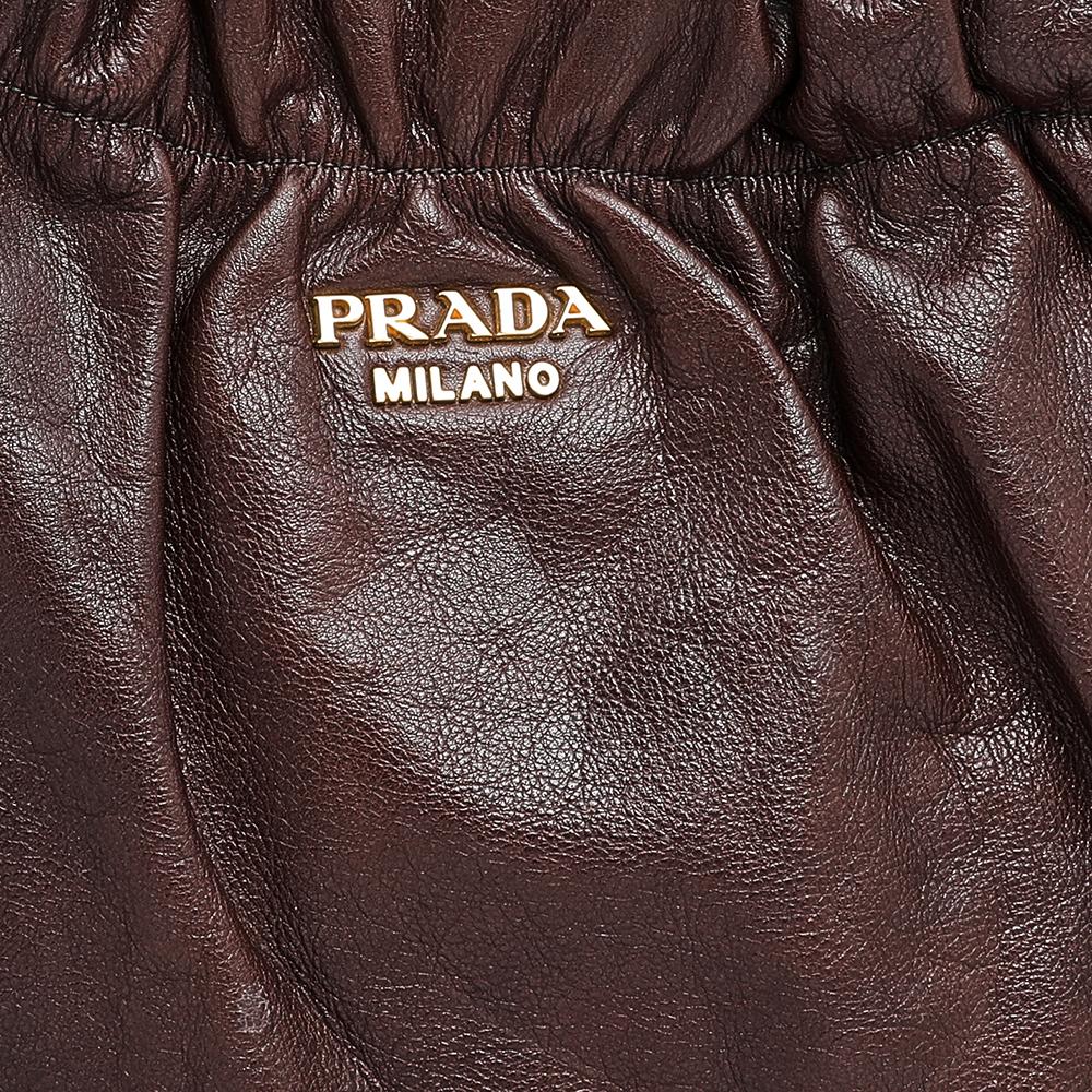 Prada Brown Leather Drawstring Shopper Tote 2