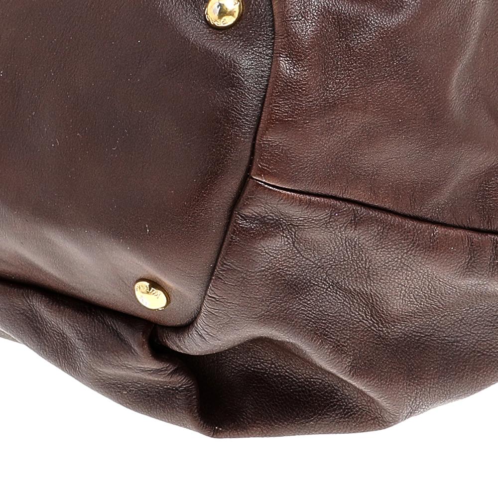 Prada Brown Leather Drawstring Shopper Tote 1