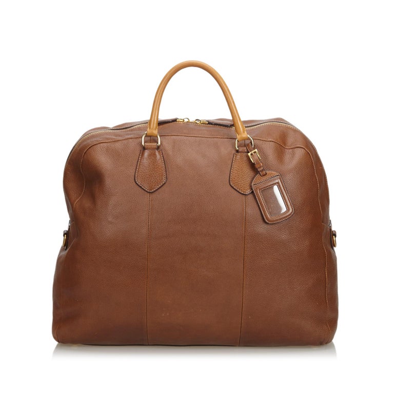 Prada Brown Leather Duffle Bag For Sale at 1stdibs