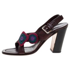 Prada Brown Leather Embellished Cross Strap Slingback Sandals Size 38