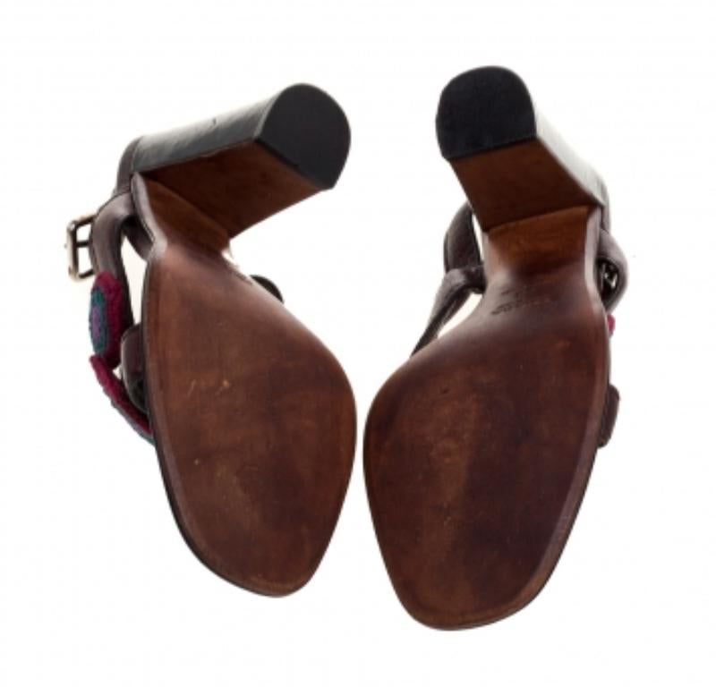 Prada Brown Leather Embellished Cross Strap Slingback Sandals Size 38 For Sale 1