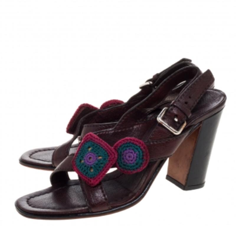 Prada Brown Leather Embellished Cross Strap Slingback Sandals Size 38 For Sale 2