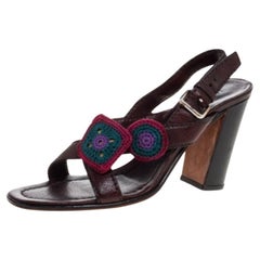 Prada Brown Leather Embellished Cross Strap Slingback Sandals Size 38