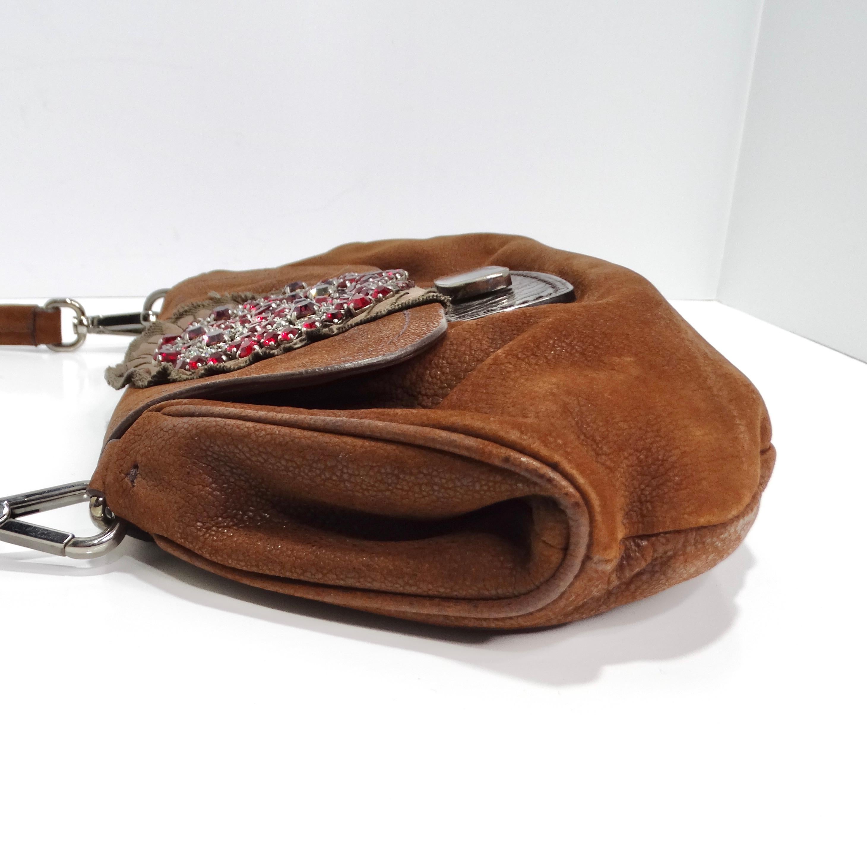 Prada Brown Leather Embellished Skipper Shoulder Bag For Sale 3