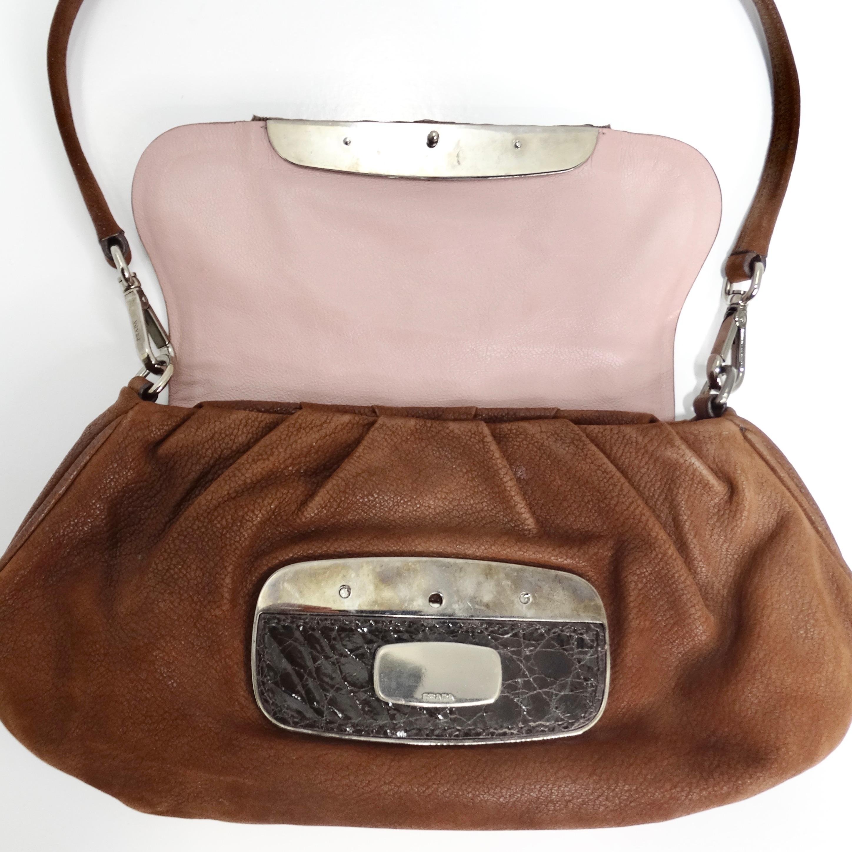 Prada Brown Leather Embellished Skipper Shoulder Bag For Sale 5