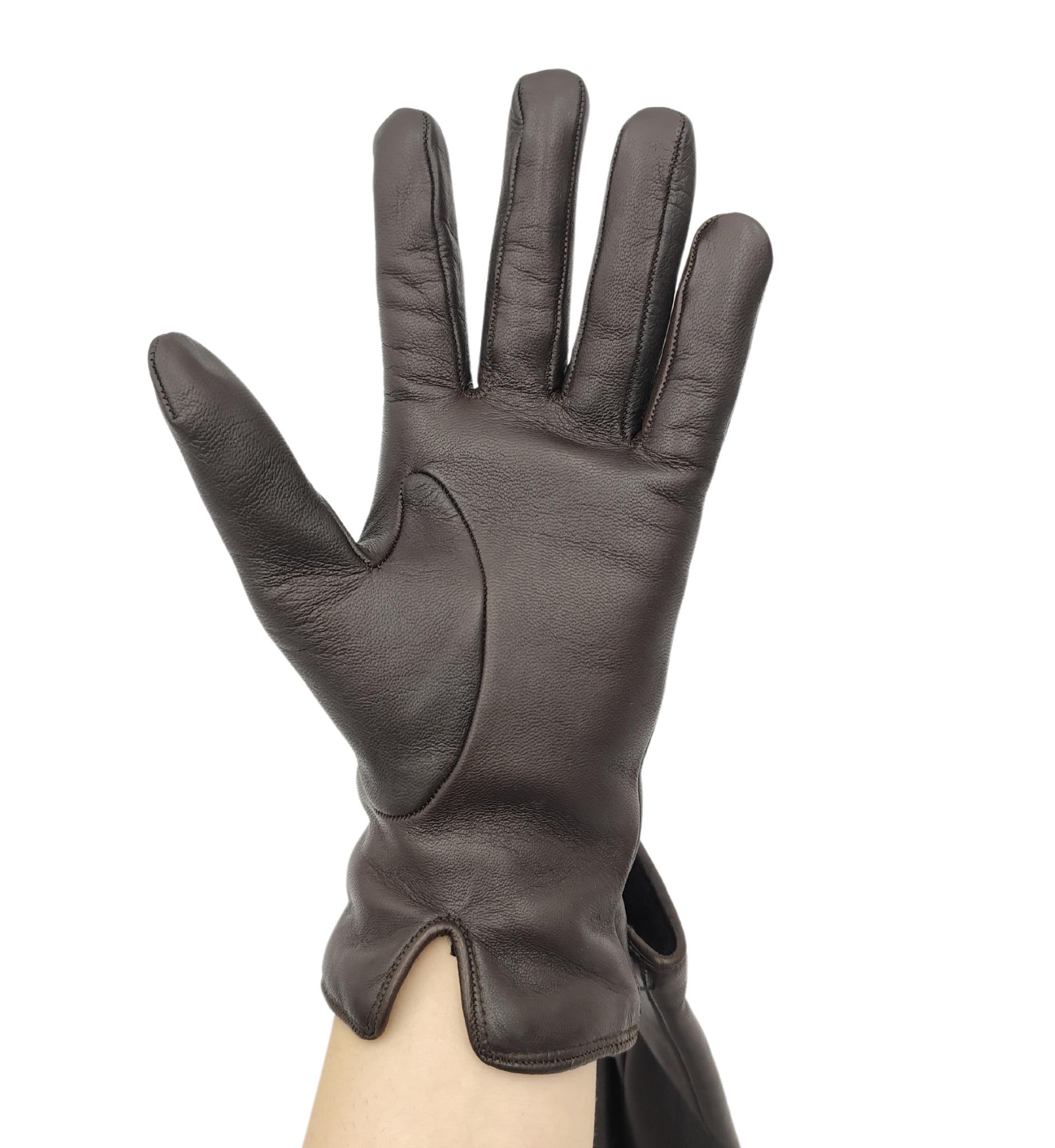Prada brown leather embroidered logo gloves In Good Condition For Sale In Milano, IT