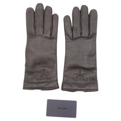Gants en cuir brown avec logo brodé Prada