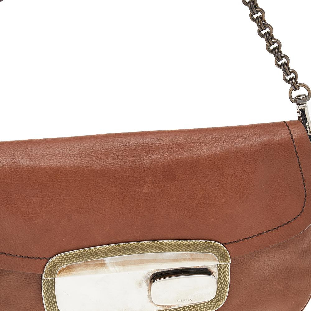 Prada Brown Leather Flap Chain Shoulder Bag 5