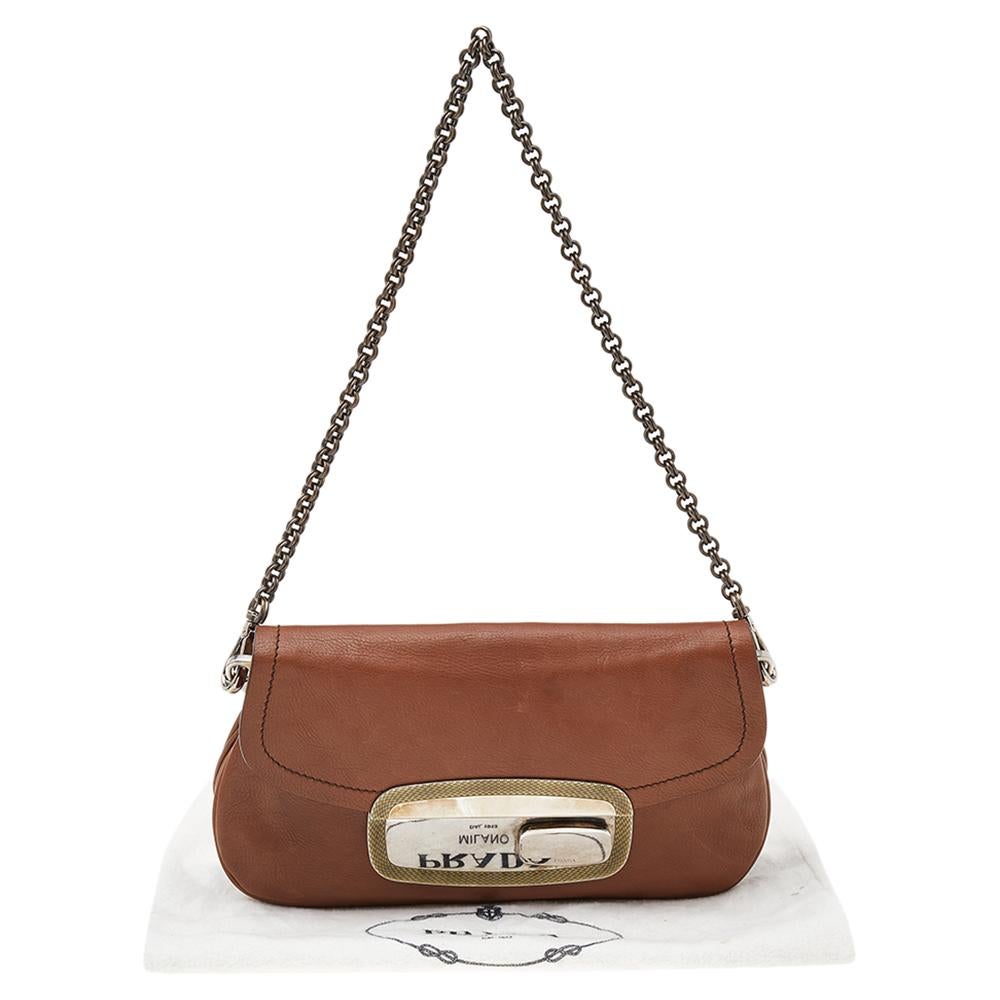Prada Brown Leather Flap Chain Shoulder Bag 6