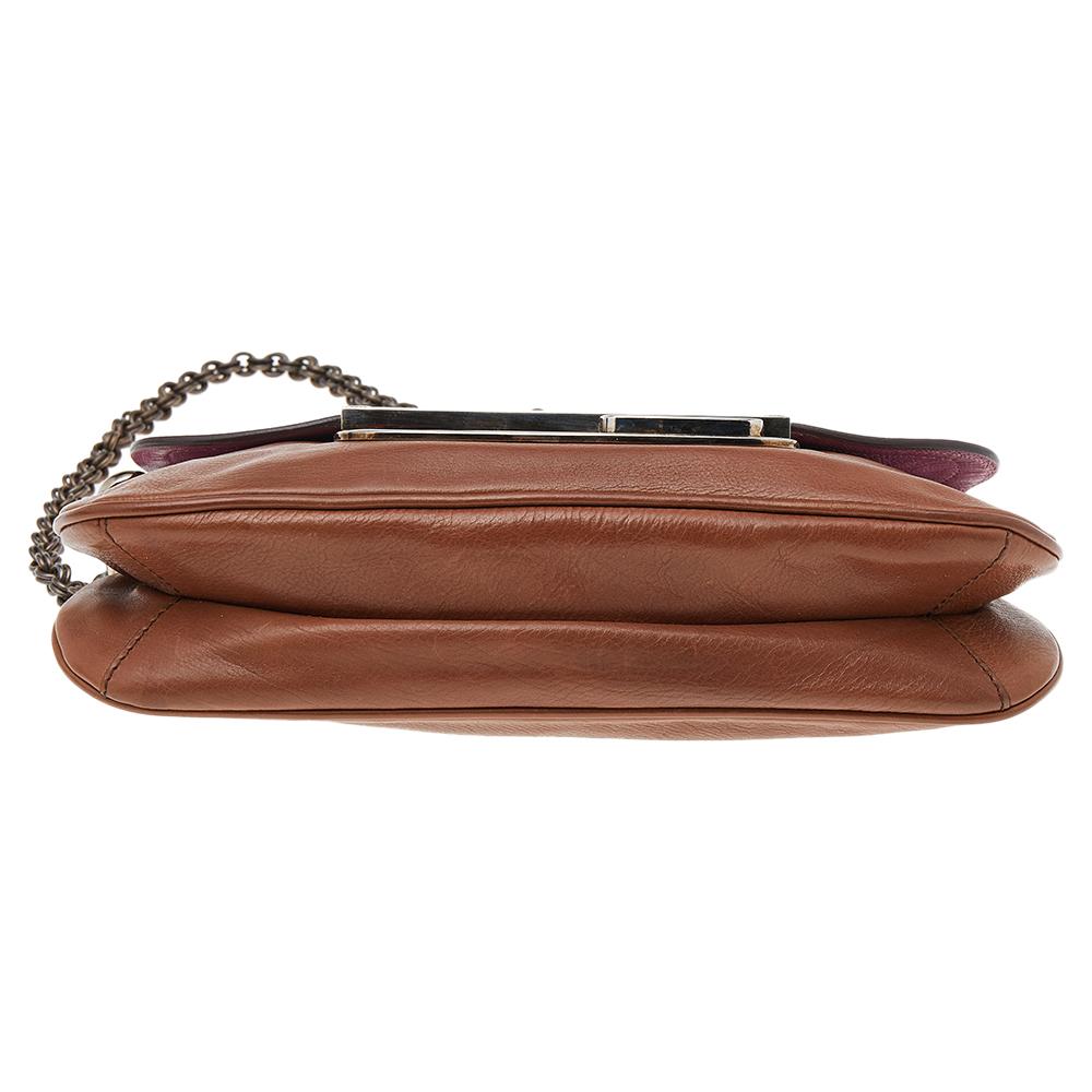 Women's Prada Brown Leather Flap Chain Shoulder Bag
