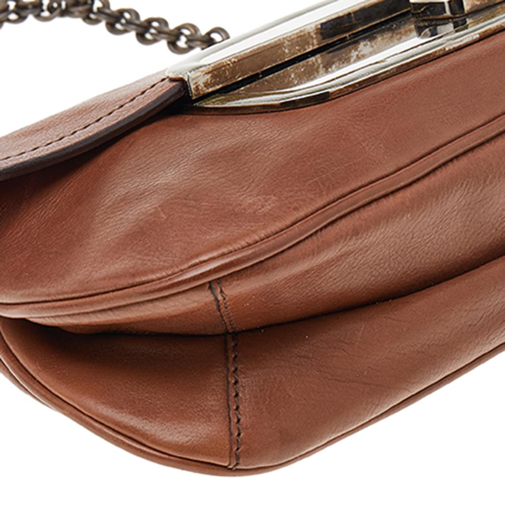Prada Brown Leather Flap Chain Shoulder Bag 1