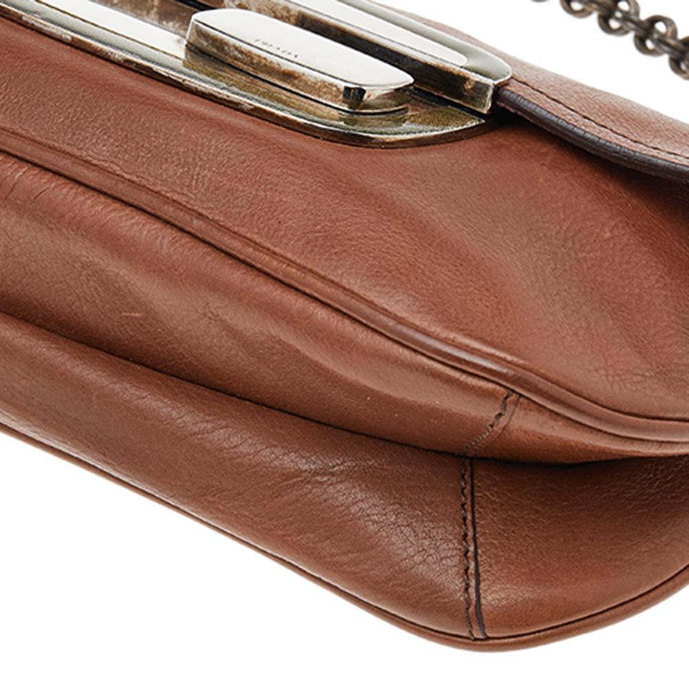 Prada Brown Leather Flap Chain Shoulder Bag 3