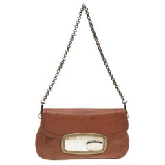 Prada Brown Leather Flap Chain Shoulder Bag